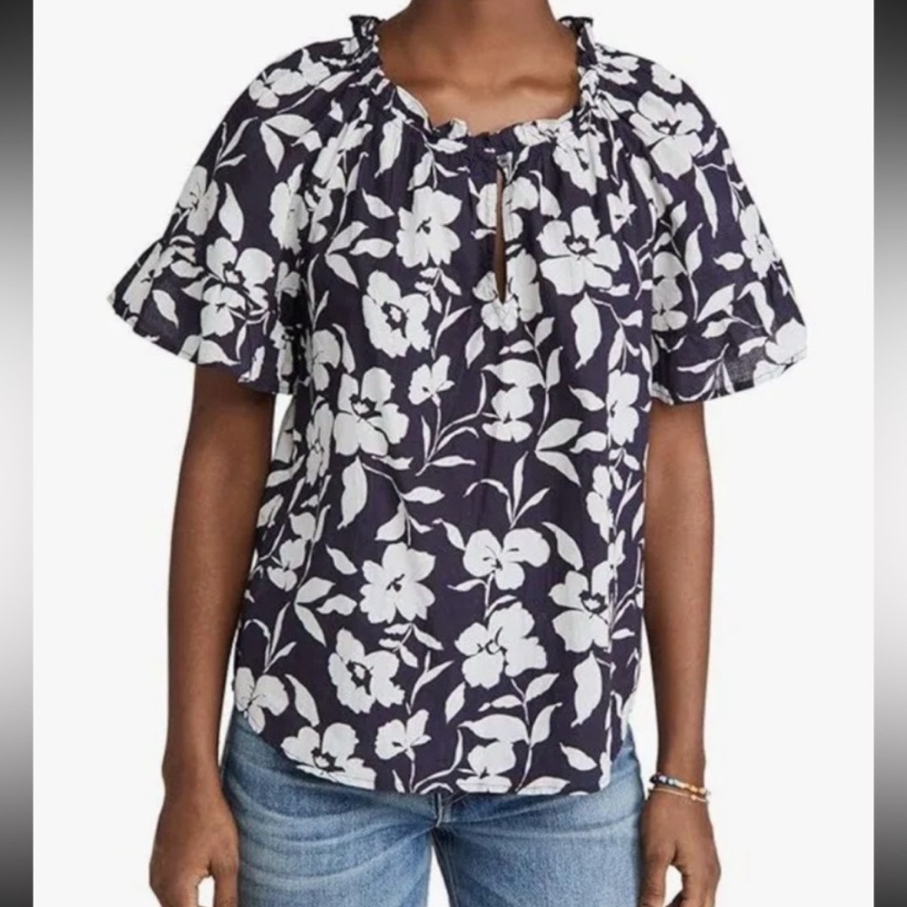 Velvet by Graham & Spencer Idette Printed Cotton Voile Flutter Blouse Size XL.